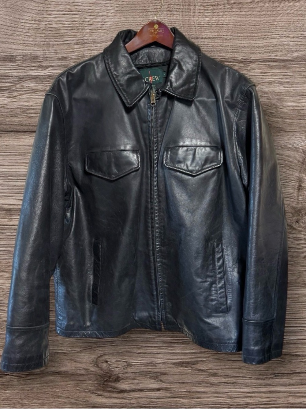 vintage J.Crew heavy black leather jacket SZ L